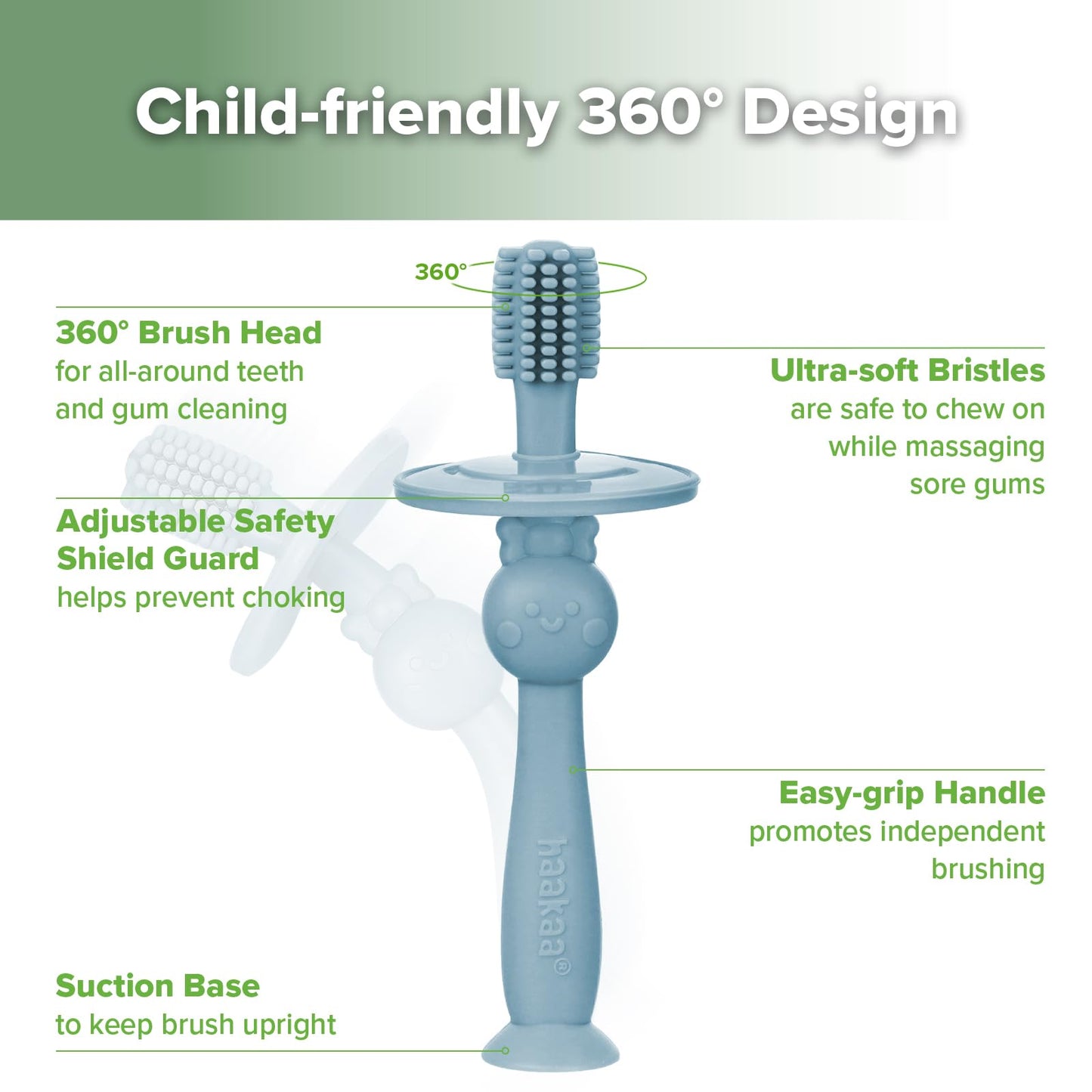 Haakaa 360° Baby Toothbrush with Suction Base – Sky Blue