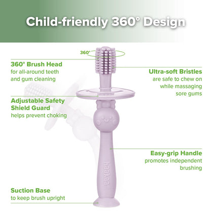 Haakaa 360° Baby Toothbrush with Suction Base | Gentle Cleaning for Infants, Sorft Food-Grade Silicone, Lavender
