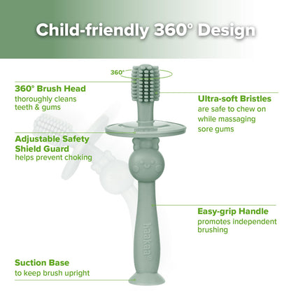 Haakaa 360° Baby Toothbrush with Suction Base – Gentle 360° Cleaning (Pea Green)