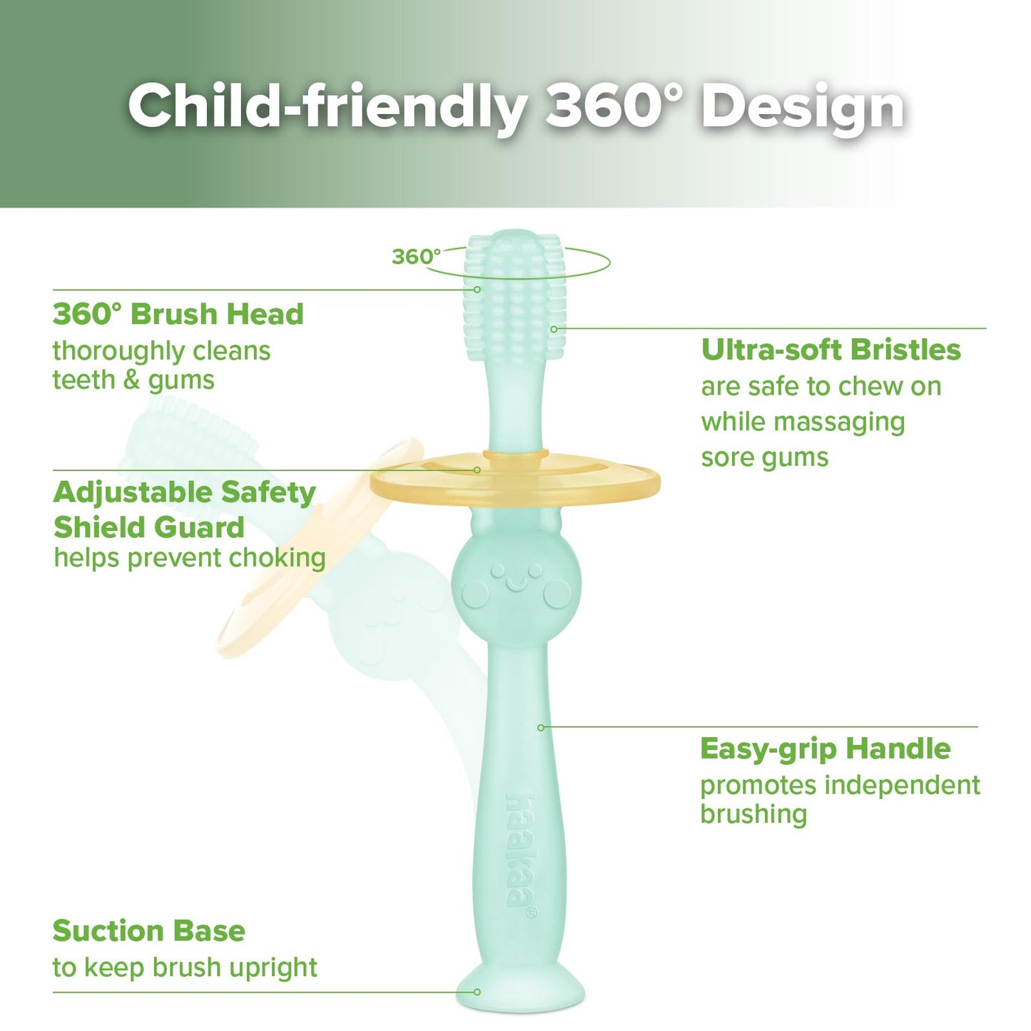 haakaa 360° Baby Toothbrush with Suction Base - Gentle 360° Cleaning