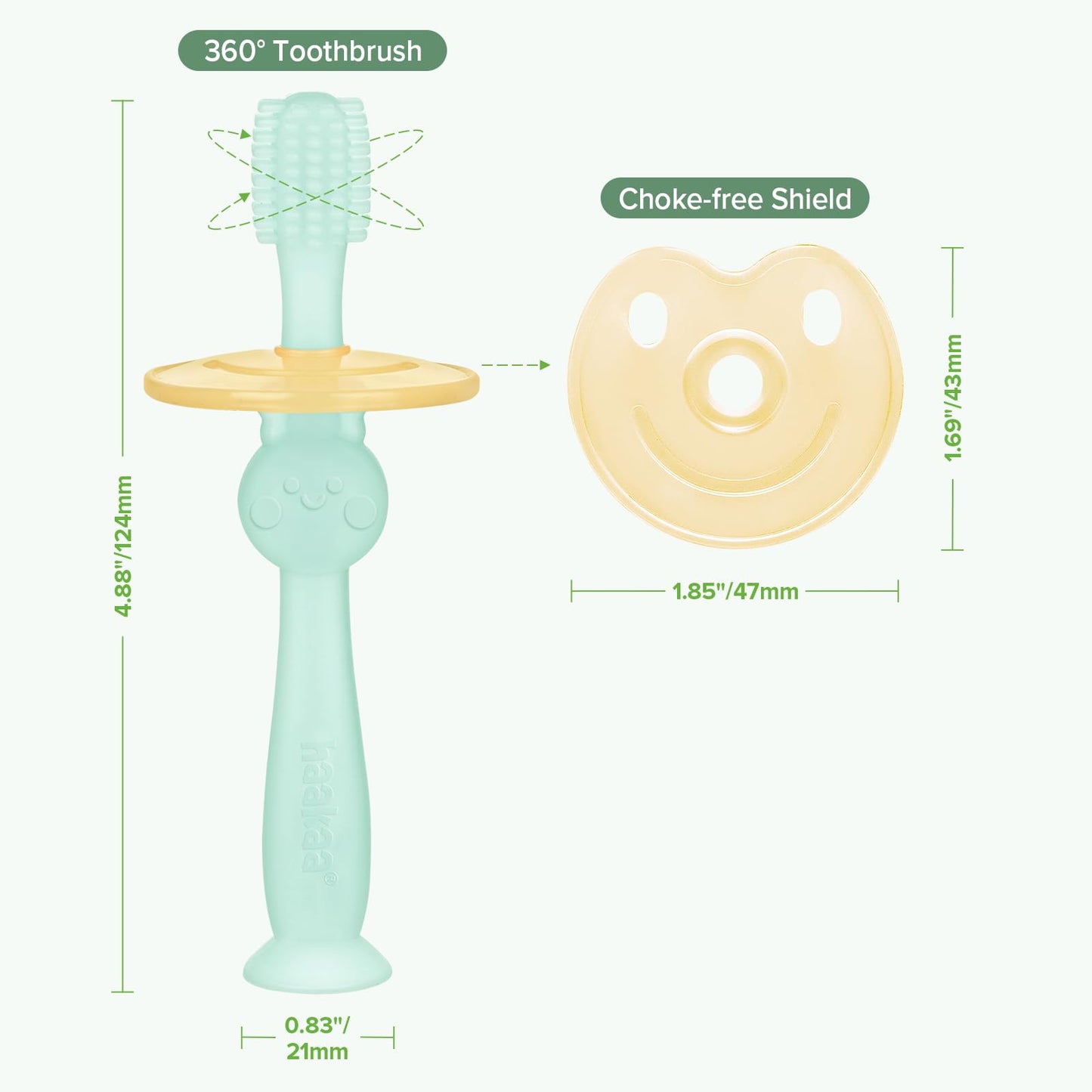 haakaa 360° Baby Toothbrush with Suction Base - Gentle 360° Cleaning