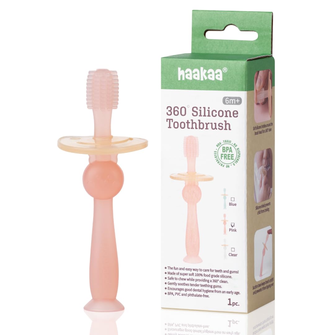 Haakaa 360° Silicone Baby Toothbrush – Soft, BPA-Free, 6+ Months