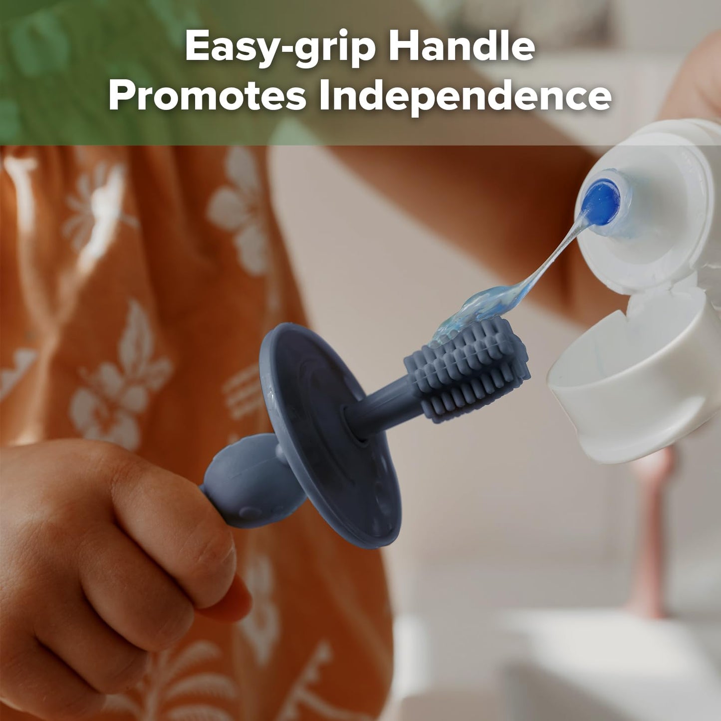 Haakaa 360° Baby Toothbrush with Suction Base – Gentle Cleaning for Infants, Steel Blue (1 Piece)