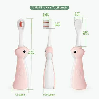 Haakaa Dinosaur Toothbrush for Kids 2-4 (Pink) – Soft Bristles, Silicone Handle, BPA-Free, 2 Count