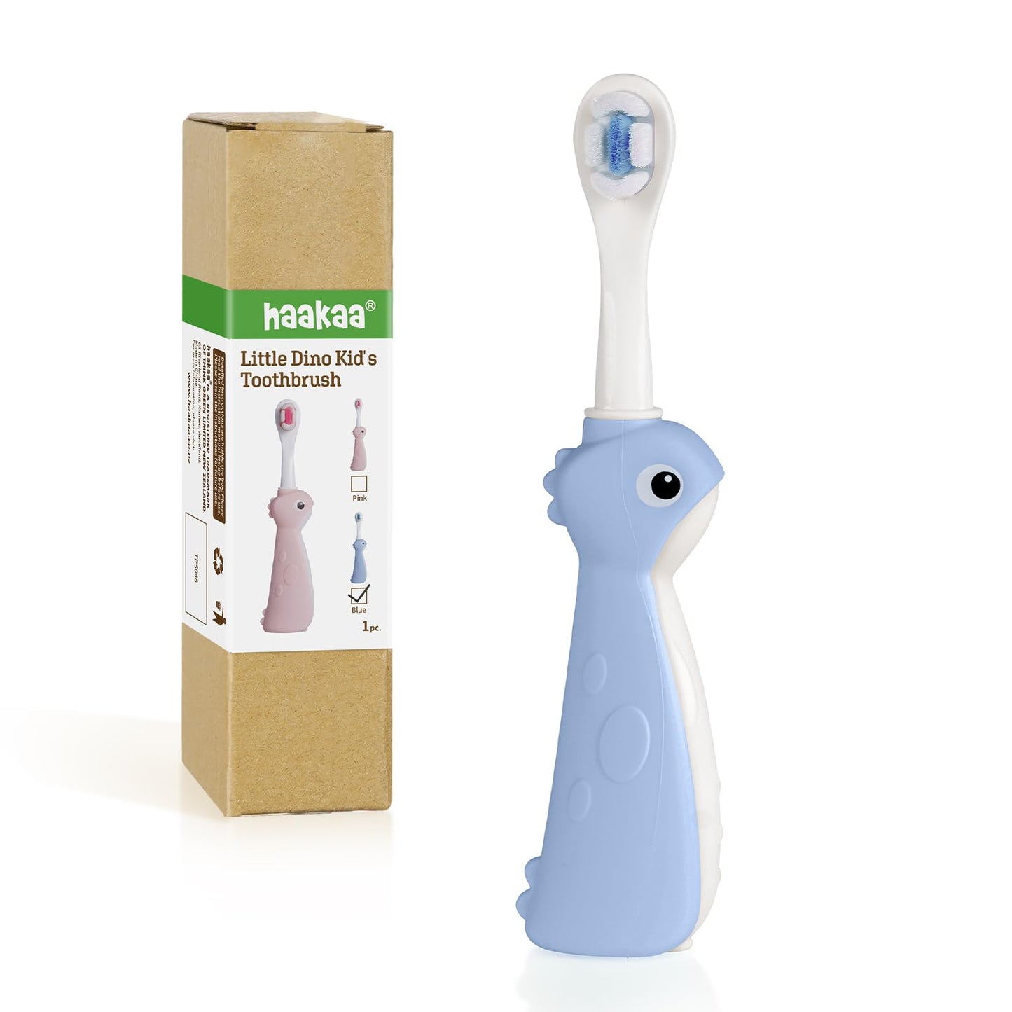 Haakaa Dinosaur Toothbrush for Kids 2-4 - Soft Bristles & Tongue Cleaner, BPA-Free