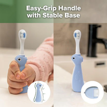 Haakaa Dinosaur Toothbrush for Kids 2-4 - Soft Bristles & Tongue Cleaner, BPA-Free