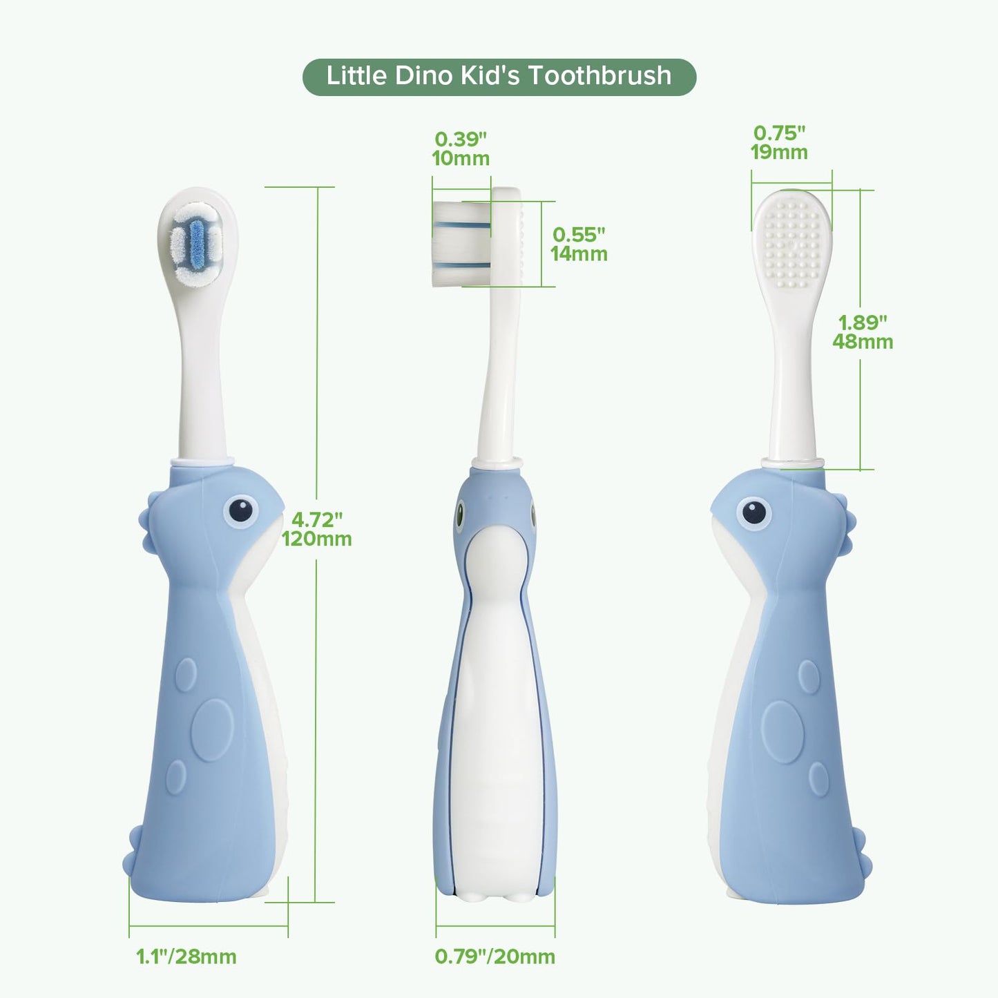 Haakaa Dinosaur Toothbrush for Kids 2-4 - Soft Bristles & Tongue Cleaner, BPA-Free