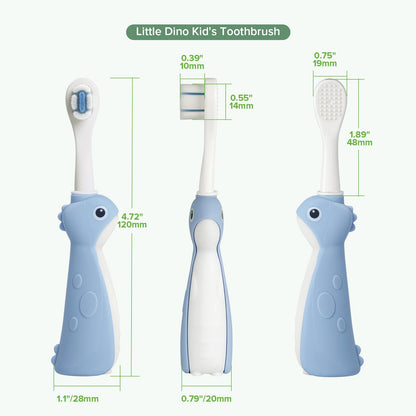 Haakaa Dinosaur Toothbrush for Kids 2-4 - Soft Bristles & Tongue Cleaner, BPA-Free