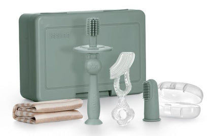 haakaa Training Toothbrush Set - Soft Silicone Baby Toothbrush Kit (Pea Green)