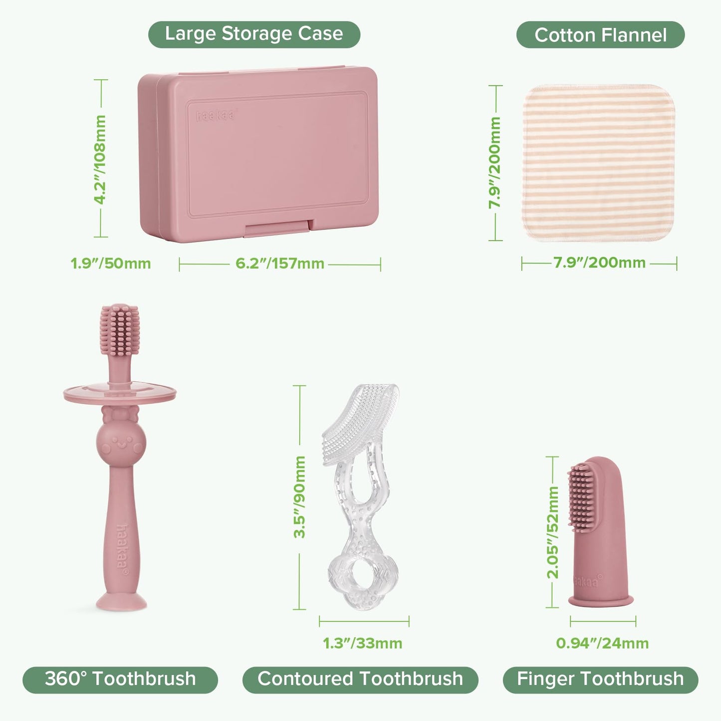haakaa Training Toothbrush Set - Soft Silicone Baby Toothbrush Kit (Blush)