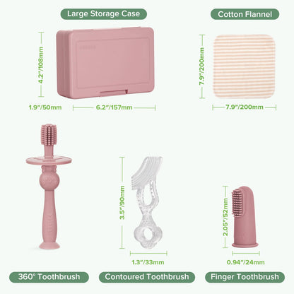 haakaa Training Toothbrush Set - Soft Silicone Baby Toothbrush Kit (Blush)