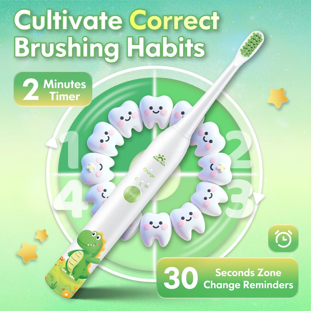 Kids Electric Toothbrush Rechargeable with Timer – Dinosaur (31000 VPM)