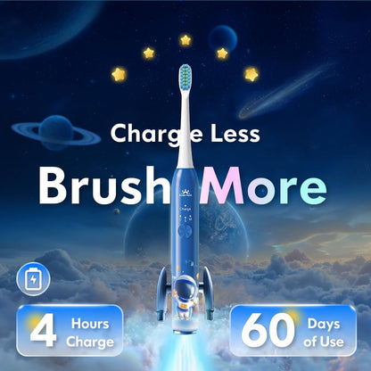 Kids Electric Toothbrush 3-12 Years – Rechargeable with Timer, 3 Modes, 4 Heads, Habit Stickers | Astronaut Blue