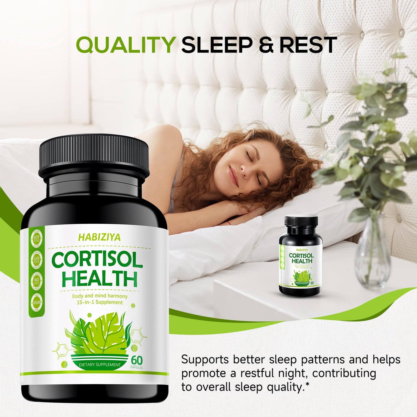 HABIZIYA Cortisol Manager – Adrenal Support for Women & Men (60 Count) | Ashwagandha, Rhodiola Rosea, Holy Basil | Vegan & Non-GMO
