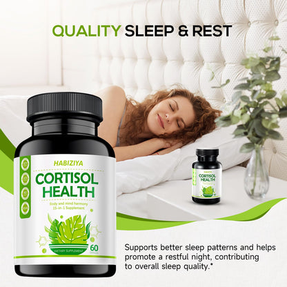HABIZIYA Cortisol Manager – Adrenal Support for Women & Men (60 Count) | Ashwagandha, Rhodiola Rosea, Holy Basil | Vegan & Non-GMO