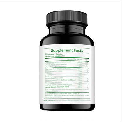 HABIZIYA Cortisol Support Supplement - 15-in-1 Hormone Balance (60 Capsules) with Magnesium Glycinate, L-Theanine, Ashwagandha