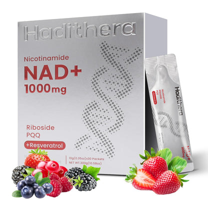 Haditheran NAD 1000mg Supplement – NR, PQQ & Resveratrol for Longevity & Energy (30 Packets)