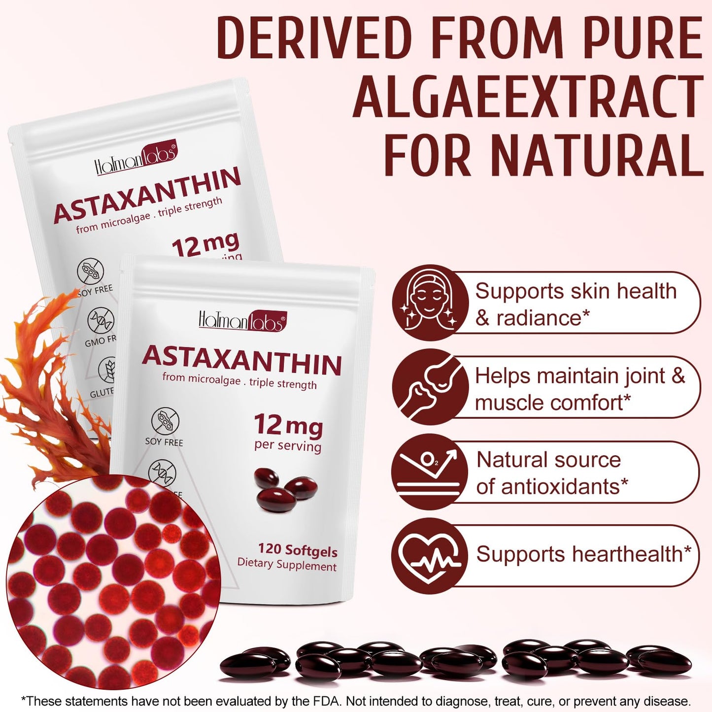 Astaxanthin 12mg Softgels – Triple Strength Antioxidant for Eye, Skin, Brain & Immune Support | 120 Count