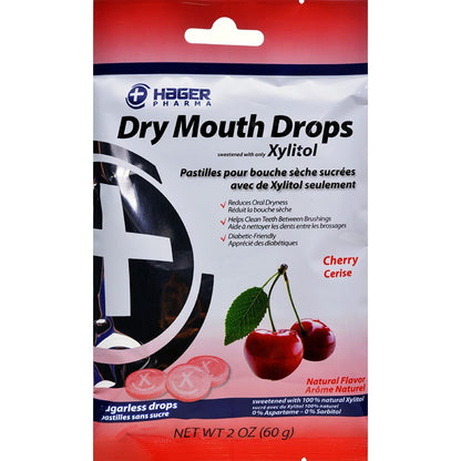 Hager Pharma Dry Mouth Drops with Xylitol, Cherry 2 oz (Pack of 3)