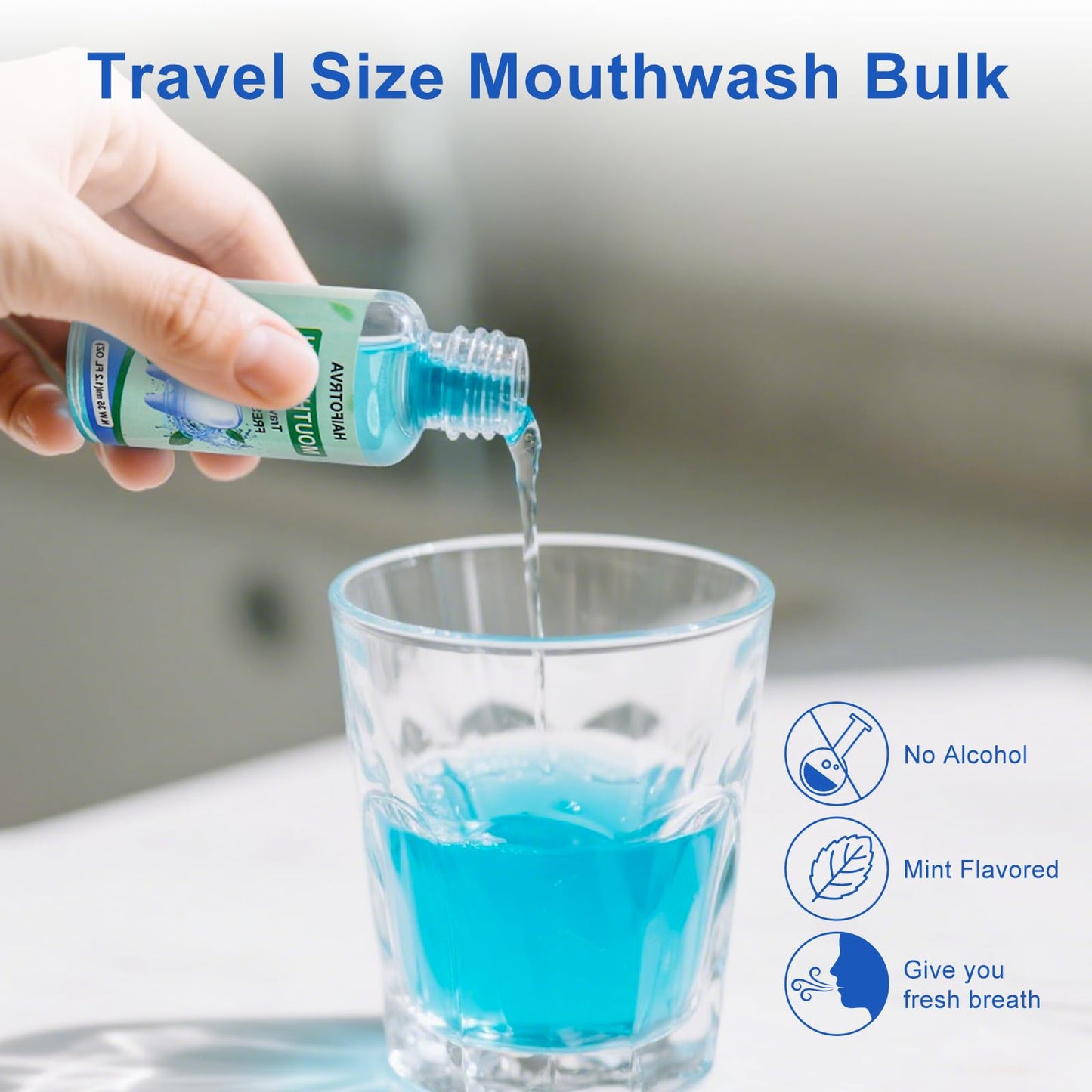 HAIFOTRVA 10 Pcs Mini Mouthwash Travel Size - Mint Flavor 35ml/1.2oz | Portable Oral Rinse for Travel, Office & Bags