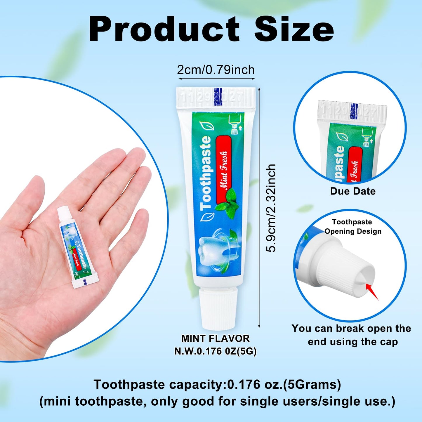 HAIFOTRVA 0.176 oz Bulk Travel Size Toothpaste – 30 Mint Tubes for Hotels, Guests & Travel