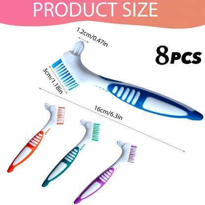 Haikole 8PACK Denture Cleaning Brush – Double-Ended, Multi-Layer Bristles & Secure Grip