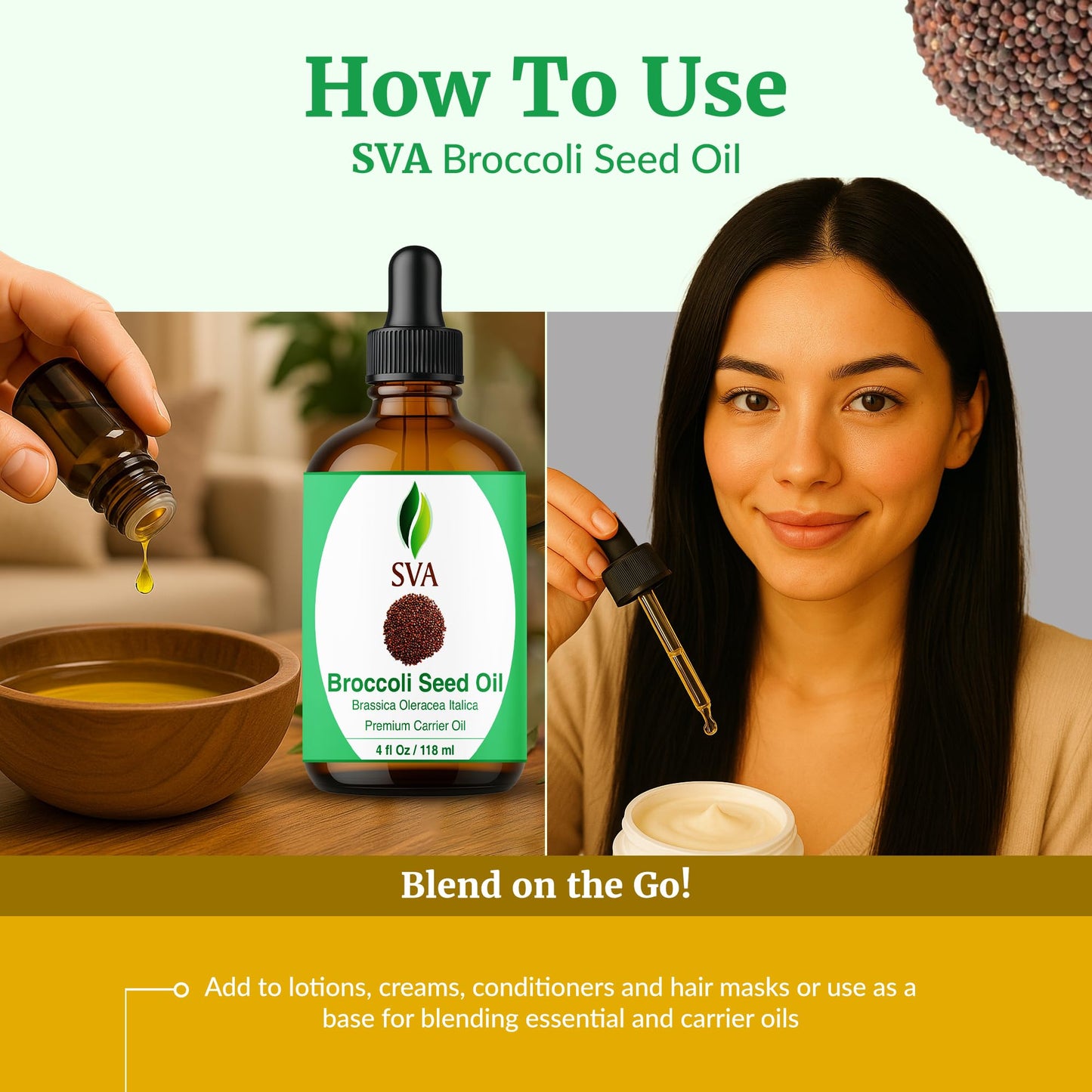 SVA Broccoli Seed Oil 4oz – Cold-Pressed Carrier Oil for Face, Skin & Hair