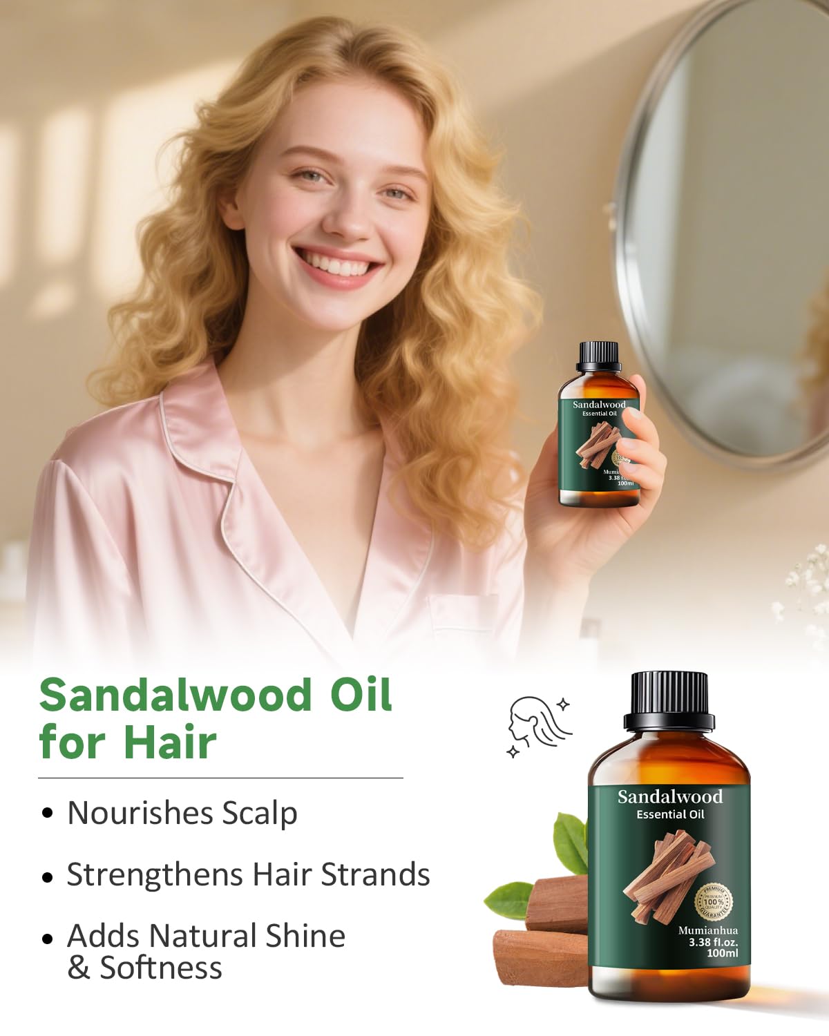 Pure Sandalwood Essential Oil 3.38 Fl Oz – Bedtime Serenity & Pillow Mist