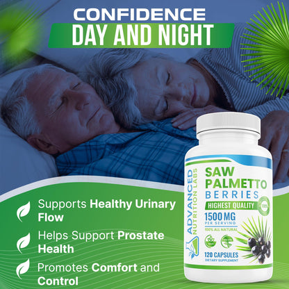 Advanced Nutrition Labs Saw Palmetto 1500 mg – Prostate Health, Hair Support & DHT Blocker | 120 Vegan Capsules