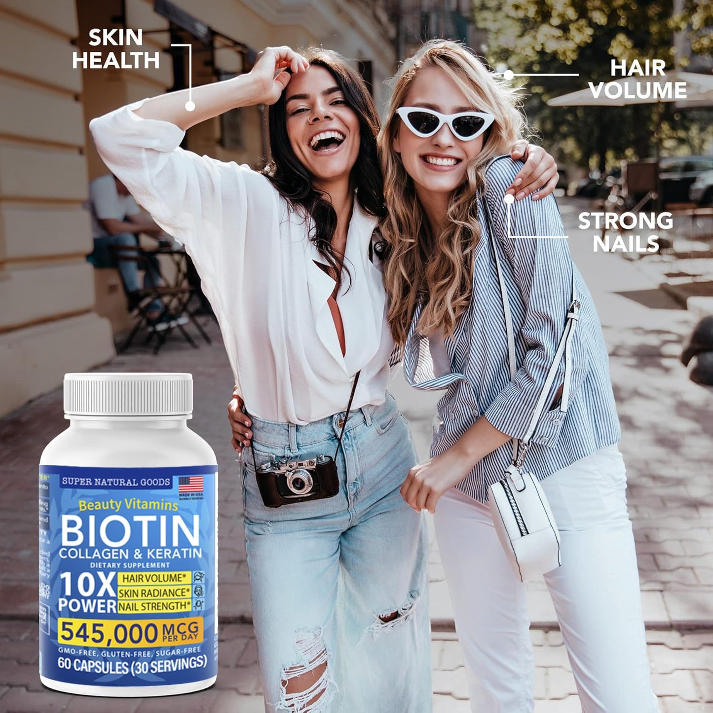 Biotin, Collagen & Keratin with Folate – Hair Growth Vitamins for Women & Men | Gluten Free & GMO Free (120 Caps)