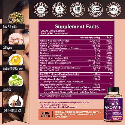 Hair Growth Vitamins for Women - Biotin 10,000mcg, Collagen, OptiMSM | Rainbow Nutrients