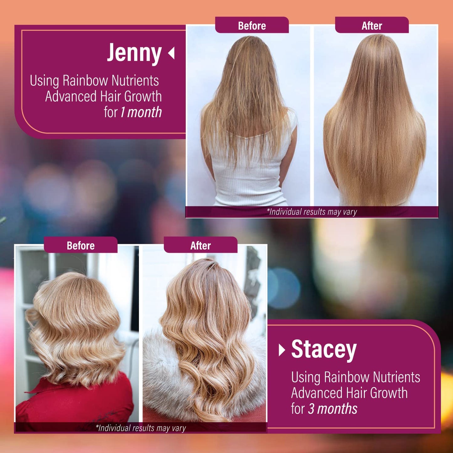 Hair Growth Vitamins for Women - Biotin 10,000mcg, Collagen, OptiMSM | Rainbow Nutrients