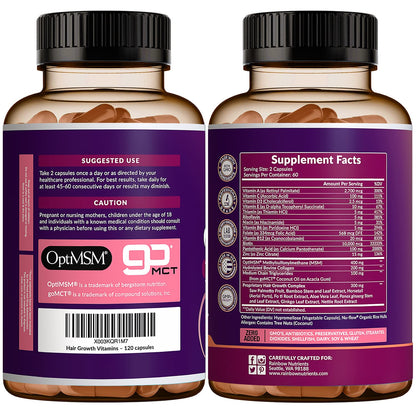 Hair Growth Vitamins for Women - Biotin 10,000mcg, Collagen, OptiMSM | Rainbow Nutrients