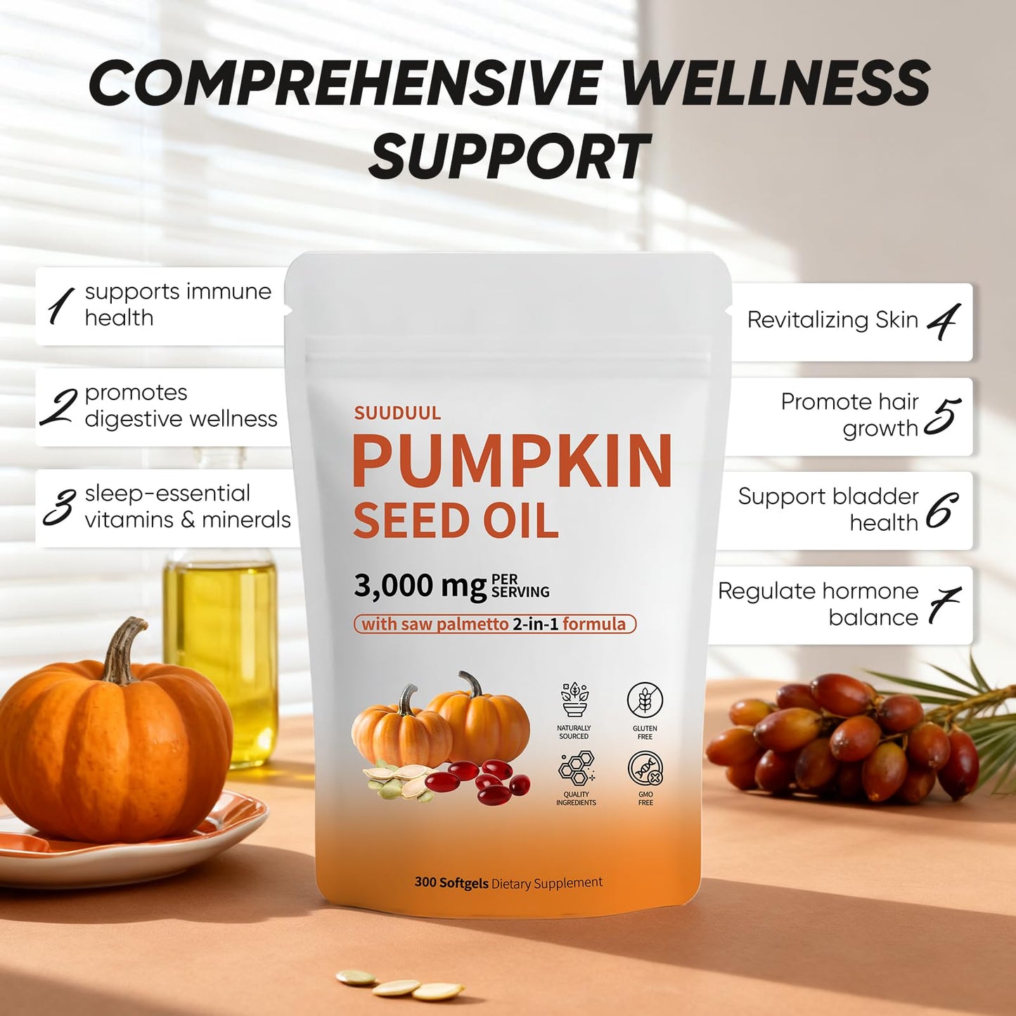 Pumpkin Seed Oil Capsules 300 Softgels | Hair Growth & Hormonal Balance