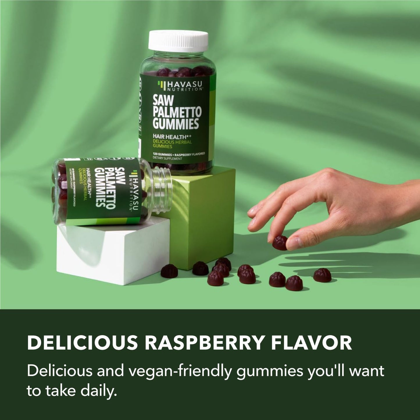 Saw Palmetto Gummies for Men – DHT Blocker for Hair & Prostate Health – Raspberry, Vegan, 60 Count