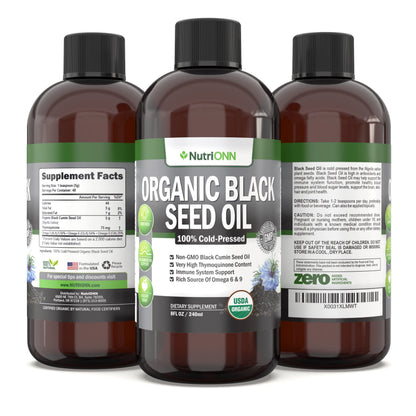 Organic Black Seed Oil – USDA Organic, Thymoquinone Rich, Cold-Pressed (8 oz)