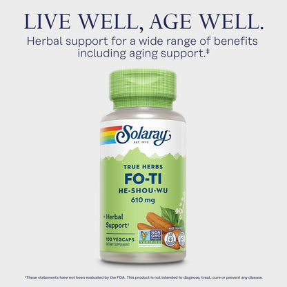 SOLARAY Fo-Ti 610 mg – Vegan Aging & Longevity Support for Hair, Skin & Nails