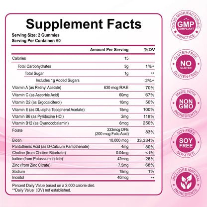 Hair Skin & Nails Gummies with 10,000mcg Biotin – Vitamin Supplement for Hair, Nails & Skin (240 Count)