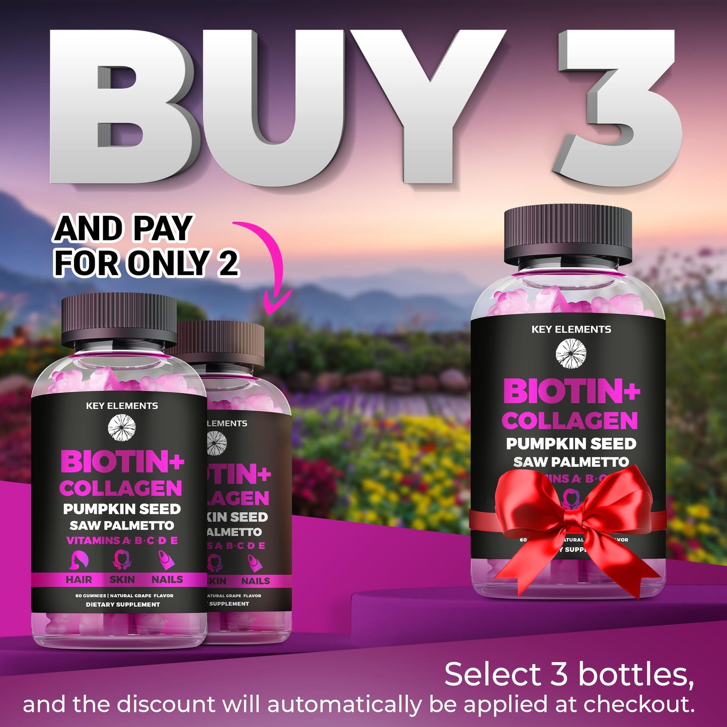 Hair Skin & Nails Gummies 10000mcg Biotin + Collagen – Vitamins for Hair Growth & Nail Health