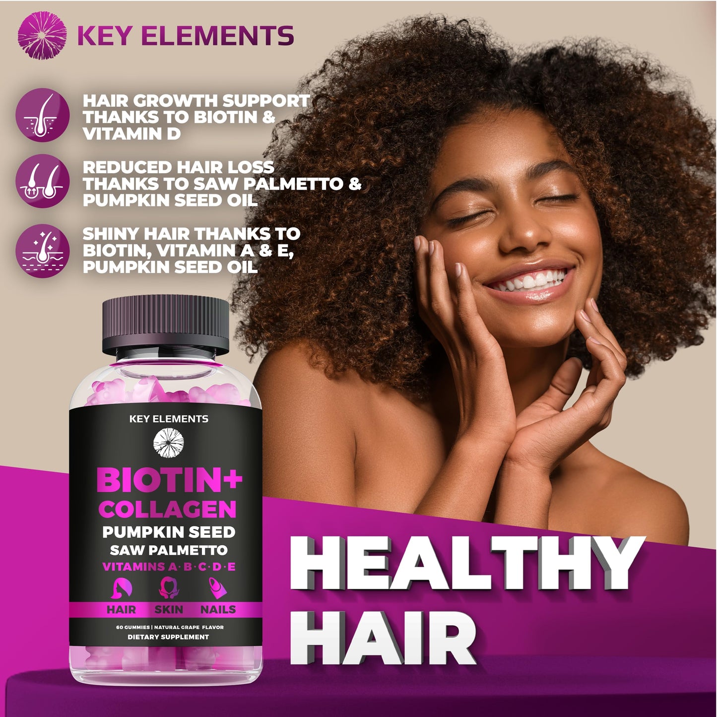 Hair Skin & Nails Gummies 10000mcg Biotin + Collagen – Vitamins for Hair Growth & Nail Health
