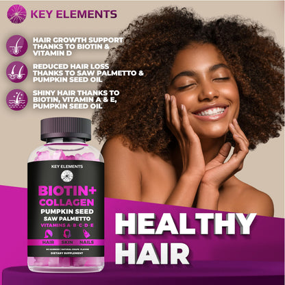 Hair Skin & Nails Gummies 10000mcg Biotin + Collagen – Vitamins for Hair Growth & Nail Health