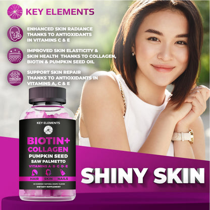 Hair Skin & Nails Gummies 10000mcg Biotin + Collagen – Vitamins for Hair Growth & Nail Health