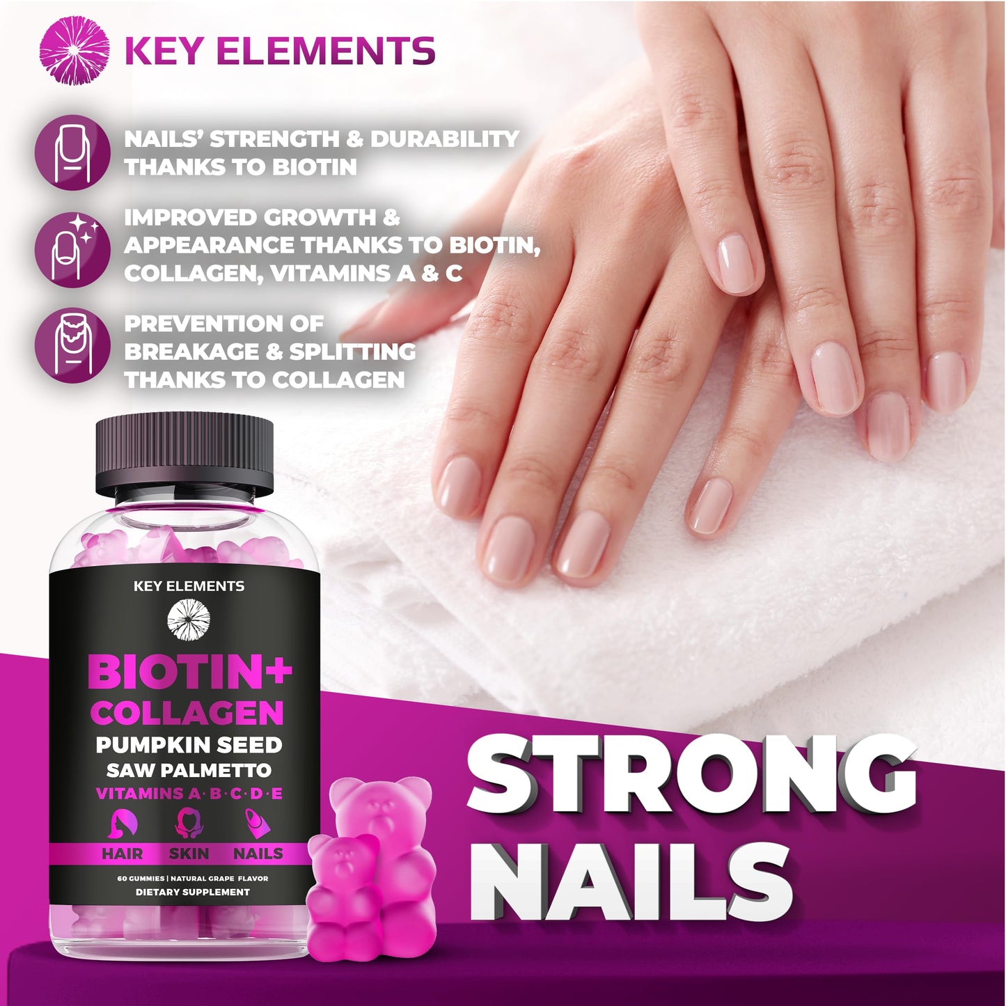 Hair Skin & Nails Gummies 10000mcg Biotin + Collagen – Vitamins for Hair Growth & Nail Health