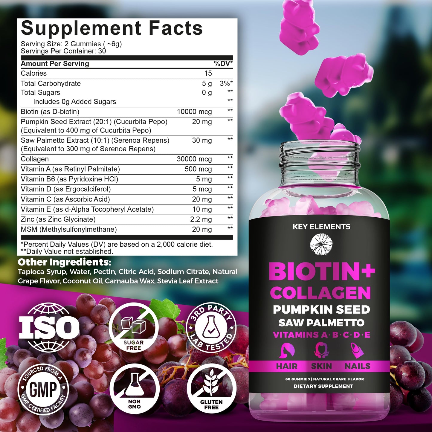 Hair Skin & Nails Gummies 10000mcg Biotin + Collagen – Vitamins for Hair Growth & Nail Health