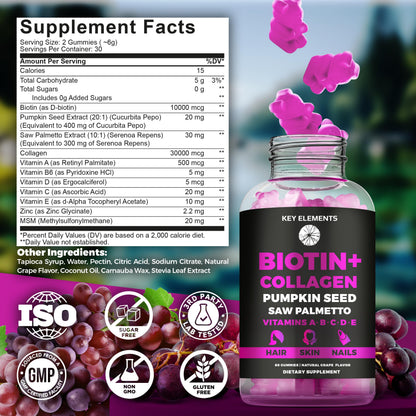 Hair Skin & Nails Gummies 10000mcg Biotin + Collagen – Vitamins for Hair Growth & Nail Health
