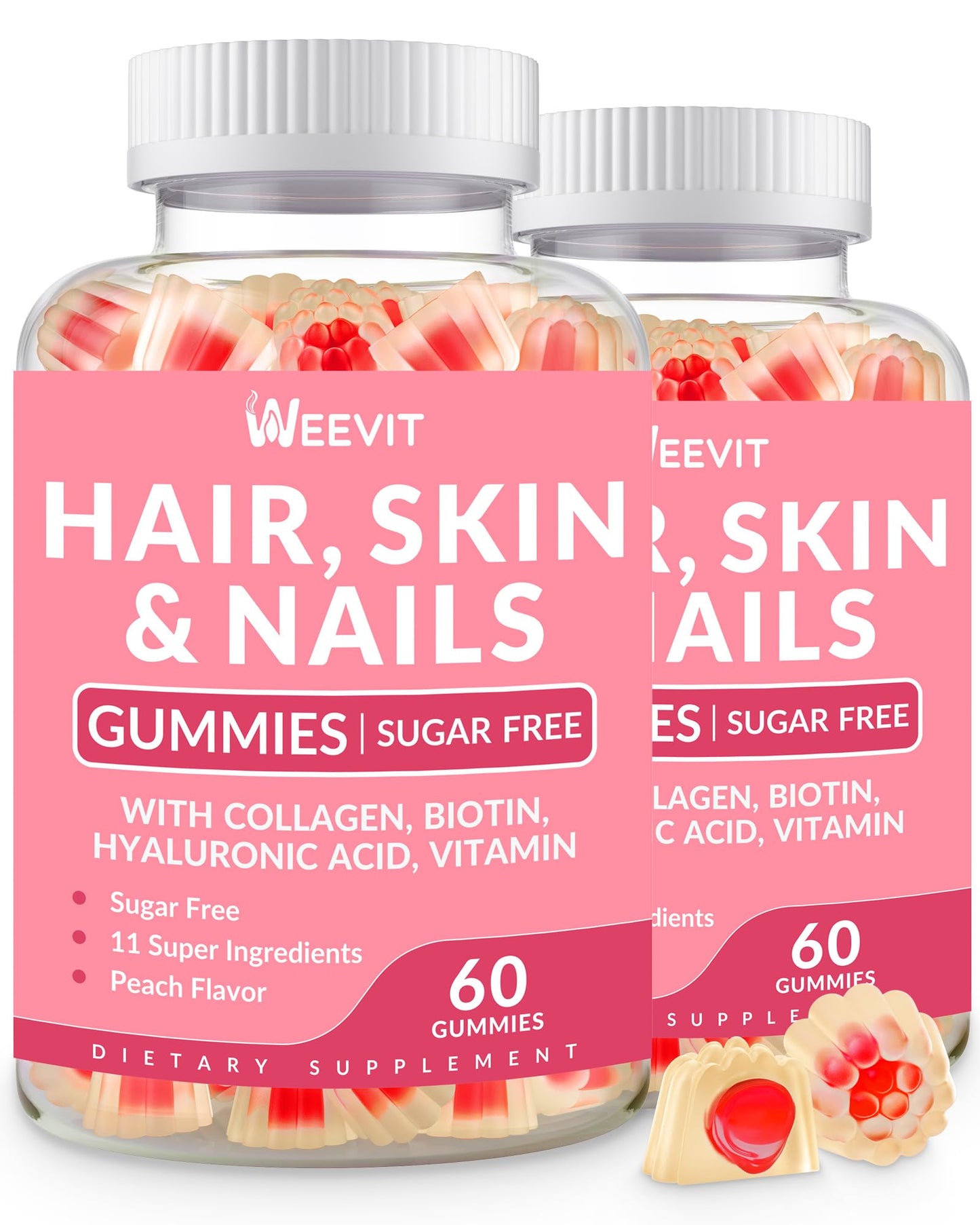 Hair Skin & Nails Gummies – Biotin, Collagen & Hyaluronic Acid | Gluten Free & Non-GMO