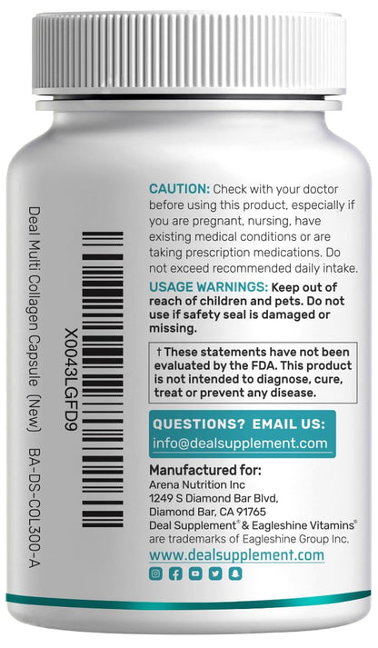 11-in-1 Multi Collagen Supplement – 300 Capsules w/ Vitamin C & Biotin