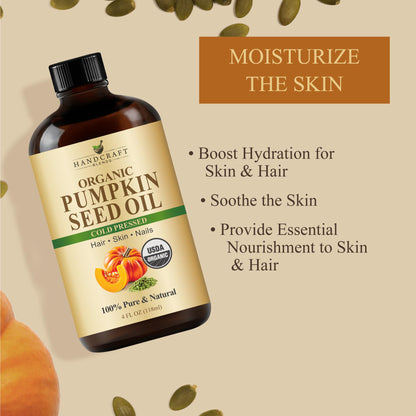 Cold-Pressed Organic Pumpkin Seed Oil - 4 oz Glass Bottle | Hair, Skin & Aromatherapy