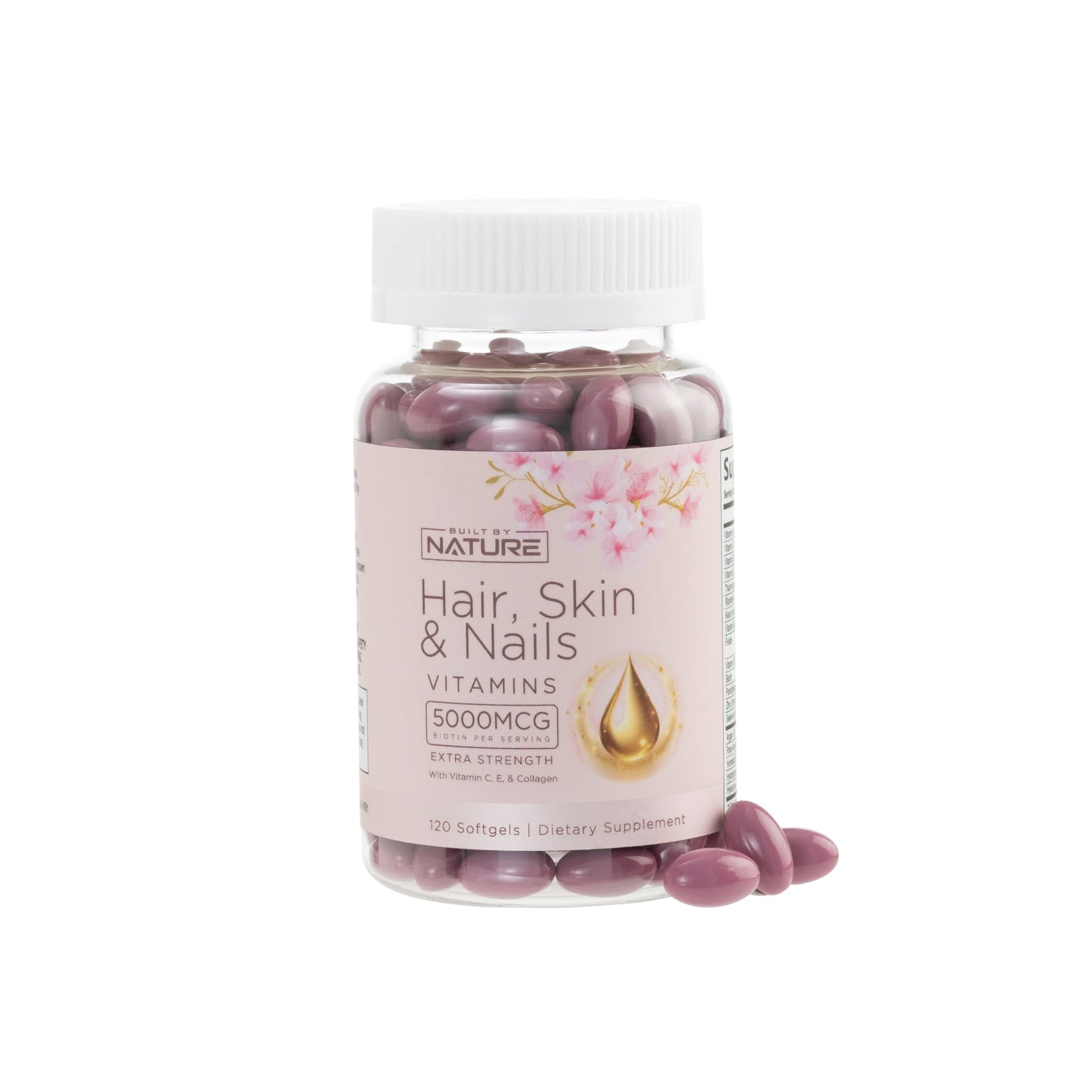Hair Skin & Nails Vitamins 5000mcg Biotin with Collagen & Hyaluronic Acid – 120 Softgels