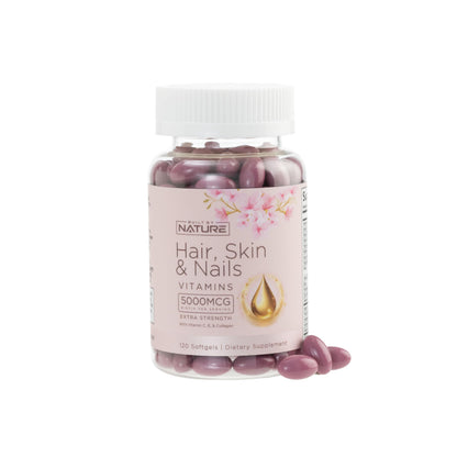 Hair Skin & Nails Vitamins 5000mcg Biotin with Collagen & Hyaluronic Acid – 120 Softgels